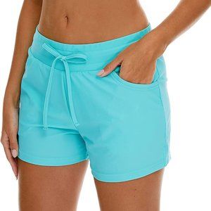 HODOSPORTS Women's Aqua Blue Swim Shorts with Pockets & Liner Size XXL